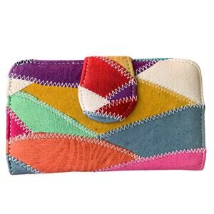 Vintage 90s Colorful Patchwork Faux Leather Pocketbook Wallet 7X4